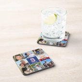 フォトコラージファミリーモノグラムのネイビーブルーピンク コースター (右側)