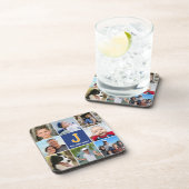 フォトコラージファミリーモノグラムのネイビーブルー金ゴールド コースター (右側)