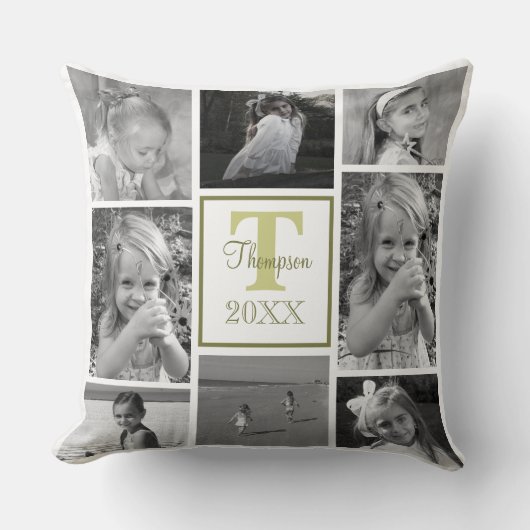 フォトコラージファミリーモノグラムモダントレンディー クッション (正面)