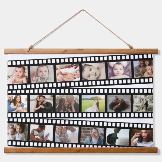 フォトコラージフィルムストリップパーソナライズされたDIYカスタム 吊り下げ型タペストリー (正面)