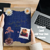 フォトコラージブルーデニムカスタム招待状カード シーズンカード