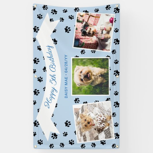 フォトコラージブルーブラックポープリントペット誕生日 横断幕 (縦)