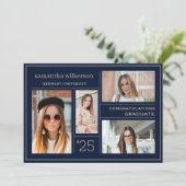 フォトコラージブルー&金ゴールドおめでとう卒業 案内状 (スタンド正面)