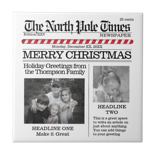 フォトコラージホリデークリスマス名テンプレート タイル (正面)