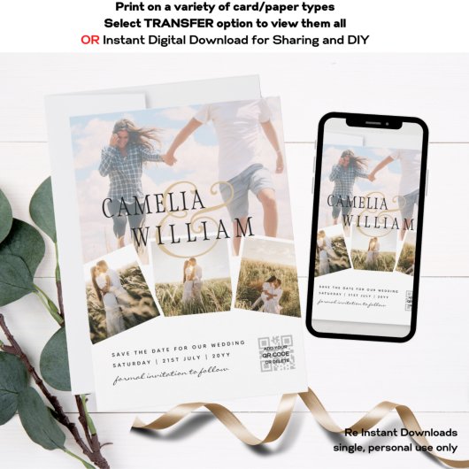 フォトコラージホワイトプリントまたは結婚デジタルインビ 招待状