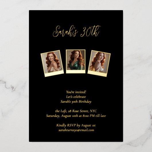 フォトコラージマイルストーン誕生日 箔招待状 (正面)