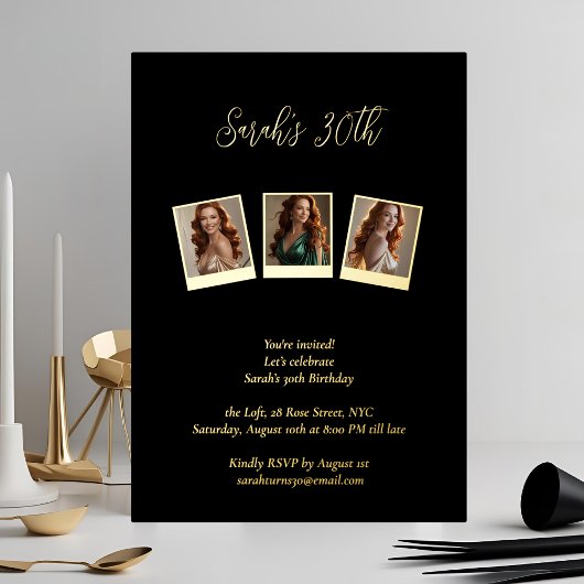 フォトコラージマイルストーン誕生日 箔招待状