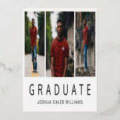 フォトコラージミニマリスト卒業パーティー金ゴールド 箔招待状 (裏面)