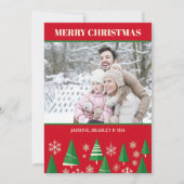 フォトコラージメリークリスマス赤い緑のレトロツリー シーズンカード (正面)