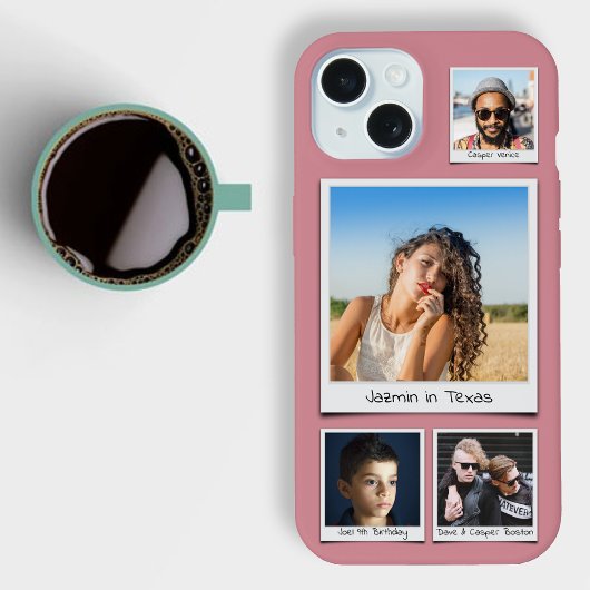 フォトコラージモノグラムまたは名前ダスティピンク iPhone 15ケース