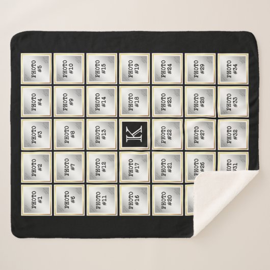 フォトコラージモノグラムブラック金ゴールドフレーム34写真 シェルパブランケット (正面(横))