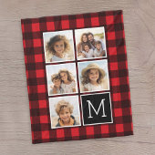 フォトコラージモノグラムレッドブラックバッファロープレイド フリースブランケット