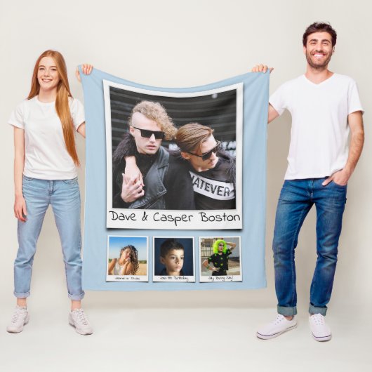 フォトコラージモノグラム名パウダーブルーミディアム フリースブランケット (インサイチュ)