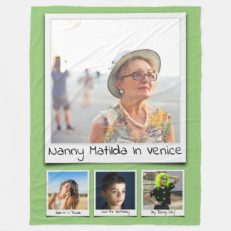 フォトコラージモノグラム名ピスタチオ緑 フリースブランケット