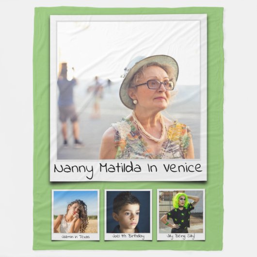 フォトコラージモノグラム名ピスタチオ緑 フリースブランケット (正面)