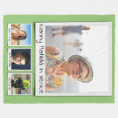 フォトコラージモノグラム名ピスタチオ緑 フリースブランケット (正面(横))