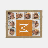 フォトコラージモノグラム素朴クラフトとオレンジ フリースブランケット (正面(横))