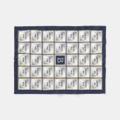 フォトコラージモノグラム金ゴールドフレーム編集可能ブルー フリースブランケット (正面(横))