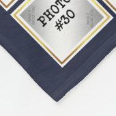 フォトコラージモノグラム金ゴールドフレーム編集可能ブルー フリースブランケット (角)