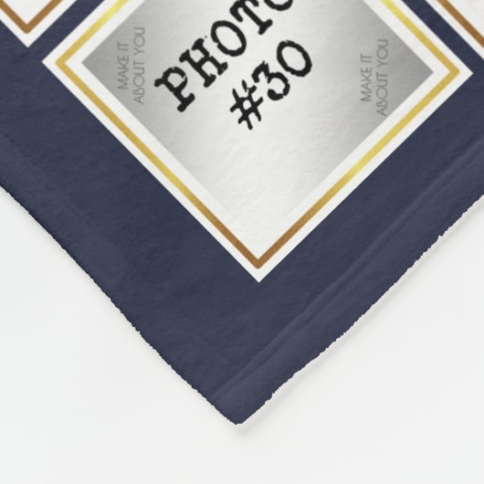 フォトコラージモノグラム金ゴールドフレーム編集可能ブルー フリースブランケット (角)