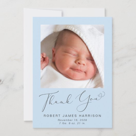 フォトコラージュありがとう男の赤ちゃん誕生 案内状 (正面)