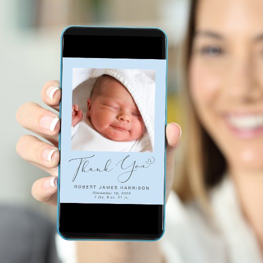 フォトコラージュありがとう男の赤ちゃん誕生 案内状