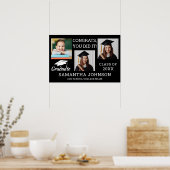 フォトコラージュおめでとう3名2025年卒業ブラック ポスター (キッチン)