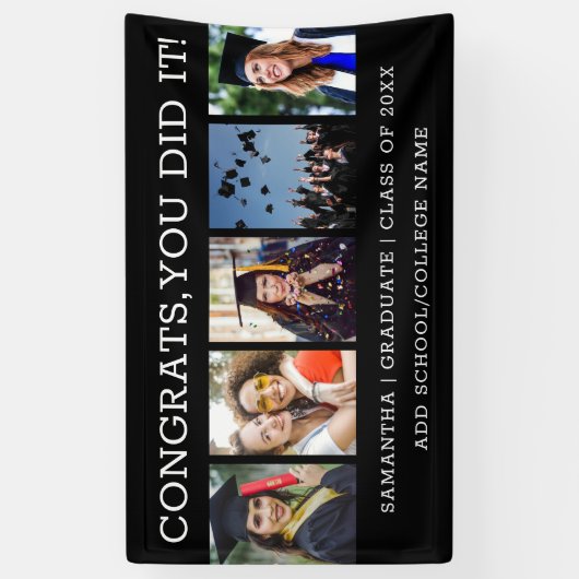 フォトコラージュおめでとう5名2023年卒業 横断幕 (縦)