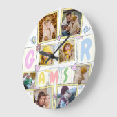 フォトコラージュかわいいベビーピンクブルーグラニー ラージ壁時計 (傾斜)
