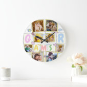 フォトコラージュかわいいベビーピンクブルーグラニー ラージ壁時計 (ホーム)