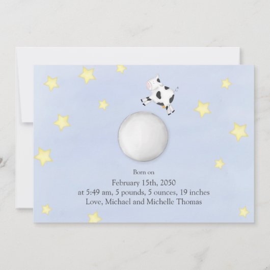 フォトコラージュかわいい牛が月を飛び越えた 案内状 (裏面)