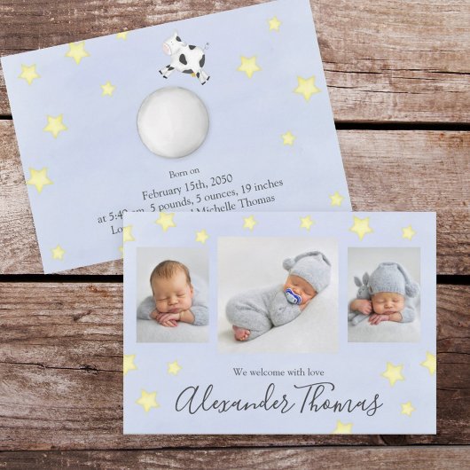 フォトコラージュかわいい牛が月を飛び越えた 案内状