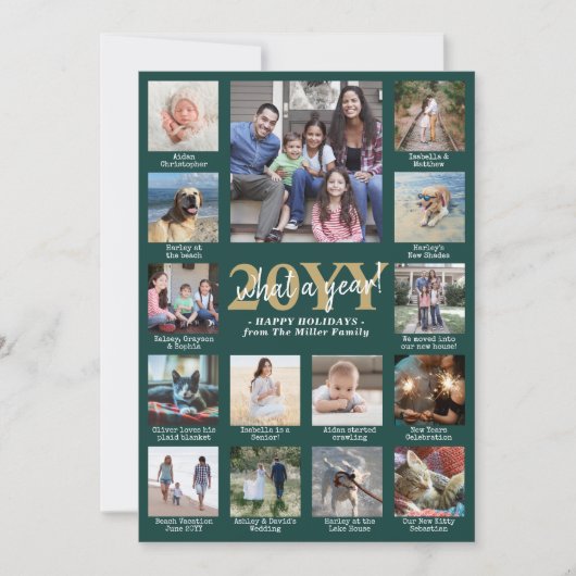 フォトコラージュとキャプション年間の緑と金ゴールド シーズンカード (正面)