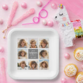 フォトコラージュとグレーセンター文字領域 ペーパープレート (パーティー)