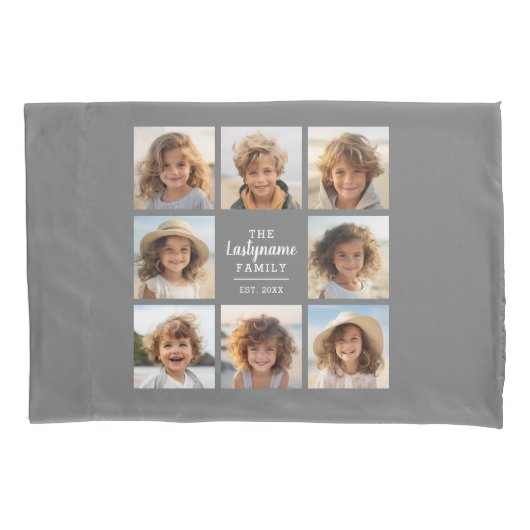 フォトコラージュとグレーセンター文字領域 枕カバー (正面)