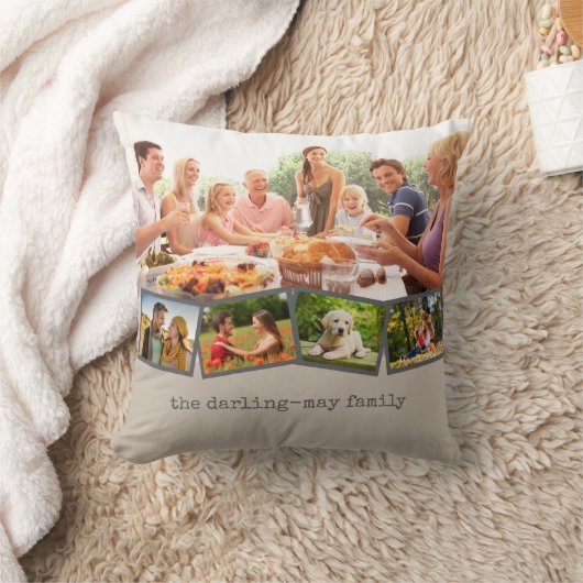 フォトコラージュとジグザグフォトストリップマッシュルームグレー クッション (ブランケット)