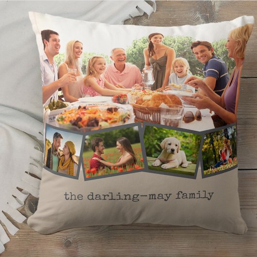 フォトコラージュとジグザグフォトストリップマッシュルームグレー クッション