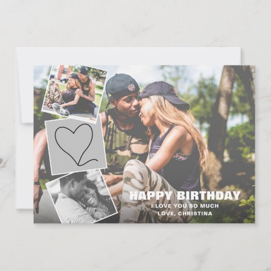 フォトコラージュとハートハッピーバースデー カード (正面)