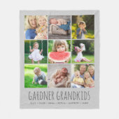 フォトコラージュと孫カスタムの名前 |グレー フリースブランケット (正面)