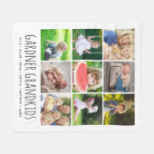 フォトコラージュと孫カスタムの名前 |グレー フリースブランケット (正面(横))