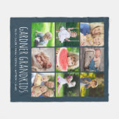 フォトコラージュと孫カスタムの名前 | ネイビー フリースブランケット (正面(横))