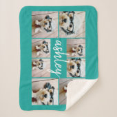 フォトコラージュと手書き名（青） シェルパブランケット (正面)