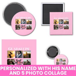 フォトコラージュと母の名前ピンク マグネット