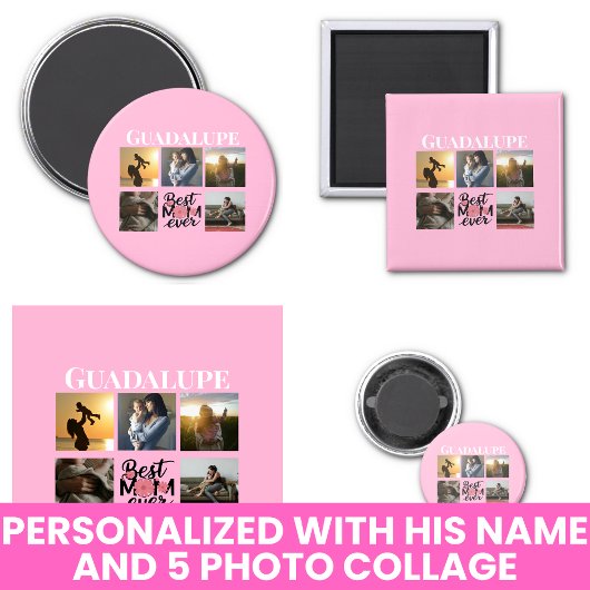 フォトコラージュと母の名前ピンク マグネット