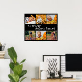 フォトコラージュと秋テーマ白黒 ポスター (ホームオフィス)