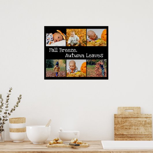 フォトコラージュと秋テーマ白黒 ポスター (キッチン)
