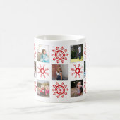 フォトコラージュと赤い雪の結晶クリスマス コーヒーマグカップ (中央)