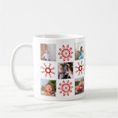 フォトコラージュと赤い雪の結晶クリスマス コーヒーマグカップ (左)