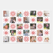 フォトコラージュと赤い雪の結晶クリスマス ラッピングペーパーシート (正面)