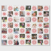 フォトコラージュと赤い雪の結晶クリスマス ラッピングペーパー (フラット)